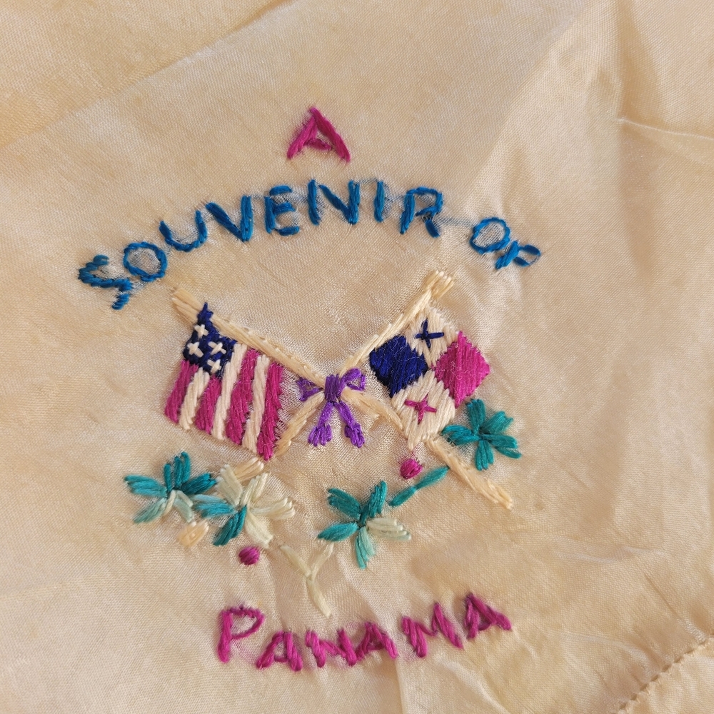 Vintage Panama Souvenir Silk Hankie ~ Handkerchief ~ 1930s-40s ~ Travel
